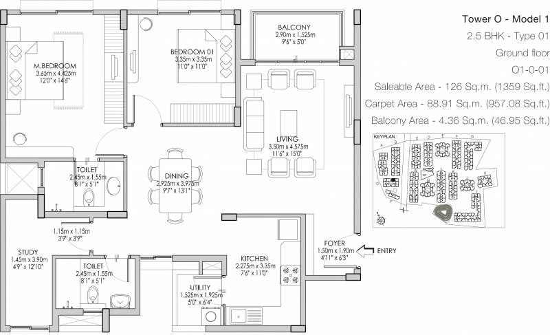 Godrej Life Plus (2BHK+2T (1,359 sq ft) + Study Room 1359 sq ft)