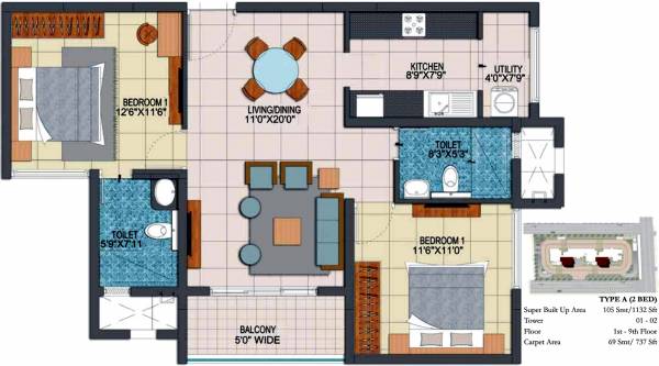 Prestige Fontaine Bleau (2BHK+2T (1,132 sq ft) 1132 sq ft) Prestige Fontaine Bleau (2BHK+2T (1,132 sq ft) 1132 sq ft)