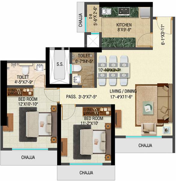 Bhoomi Celestia A1 Wing (2BHK+2T (725.49 sq ft) 725.49 sq ft)