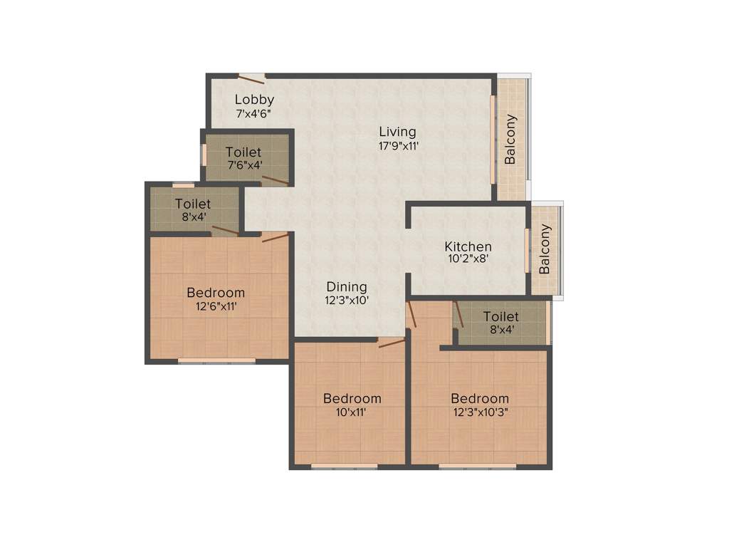 Richa Bougainvillea (3BHK+3T (1,018.91 sq ft) 1018.91 sq ft)