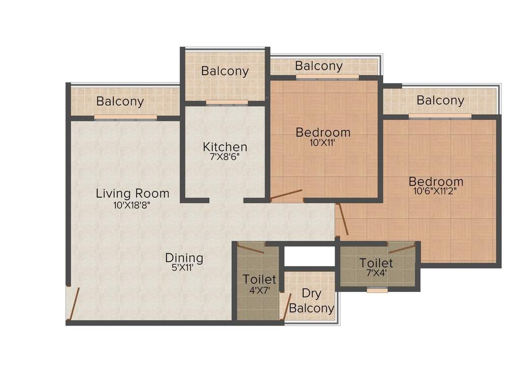 Unique Greens (2BHK+2T (618.49 sq ft) 618.49 sq ft)