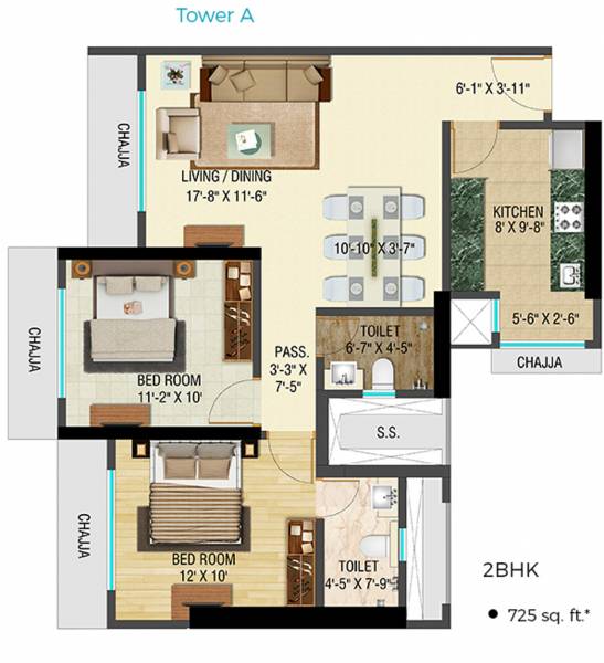Bhoomi Celestia A Wing (2BHK+2T (725.49 sq ft) 725.49 sq ft)