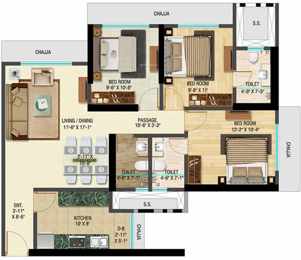 Bhoomi Celestia A Wing (3BHK+3T (886.62 sq ft) 886.62 sq ft)