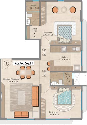 Sidhivinayak Shivpuri Building No 10 CHS Shivam Heights (2BHK+2T (765.85 sq ft) 765.85 sq ft)