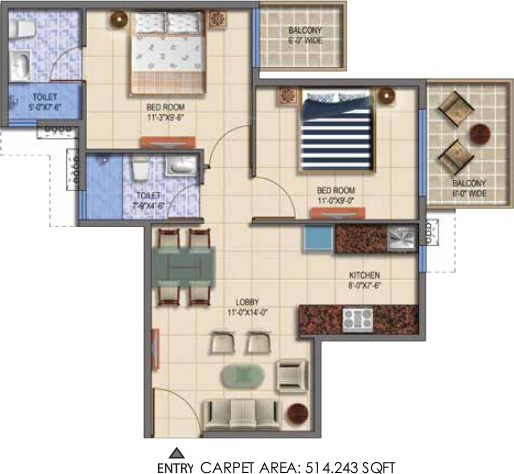 Signature The Roselia (2BHK+2T (514.19 sq ft) 514.19 sq ft)