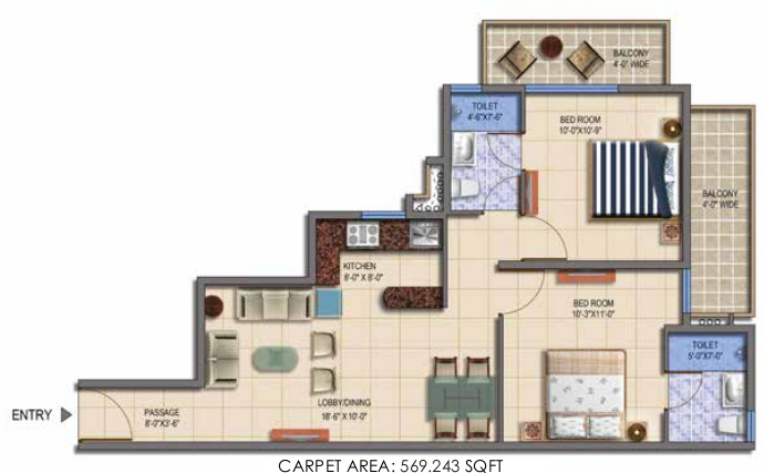 Signature The Roselia (2BHK+2T (569.20 sq ft) 569.2 sq ft)