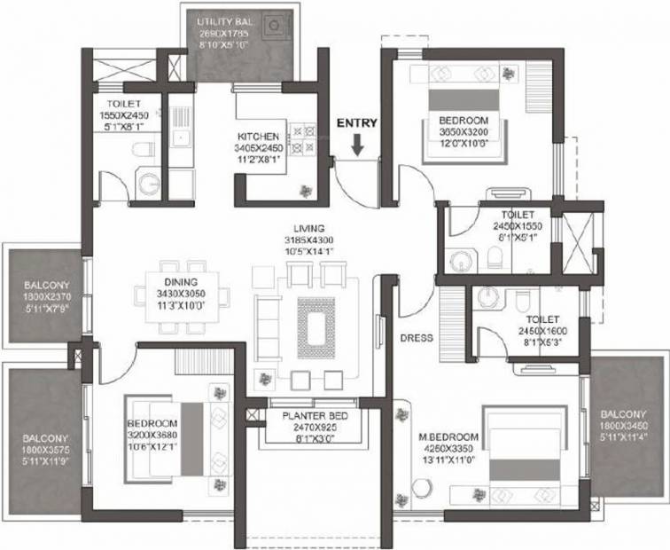 Godrej Summit (3BHK+3T (1,712 sq ft) 1712 sq ft)