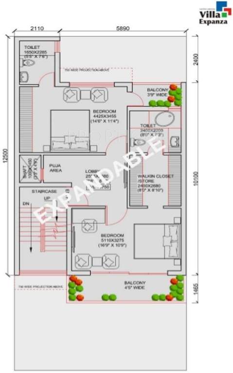 Jaypee Villa Expanza (1BHK+1T (819 sq ft) 819 sq ft)