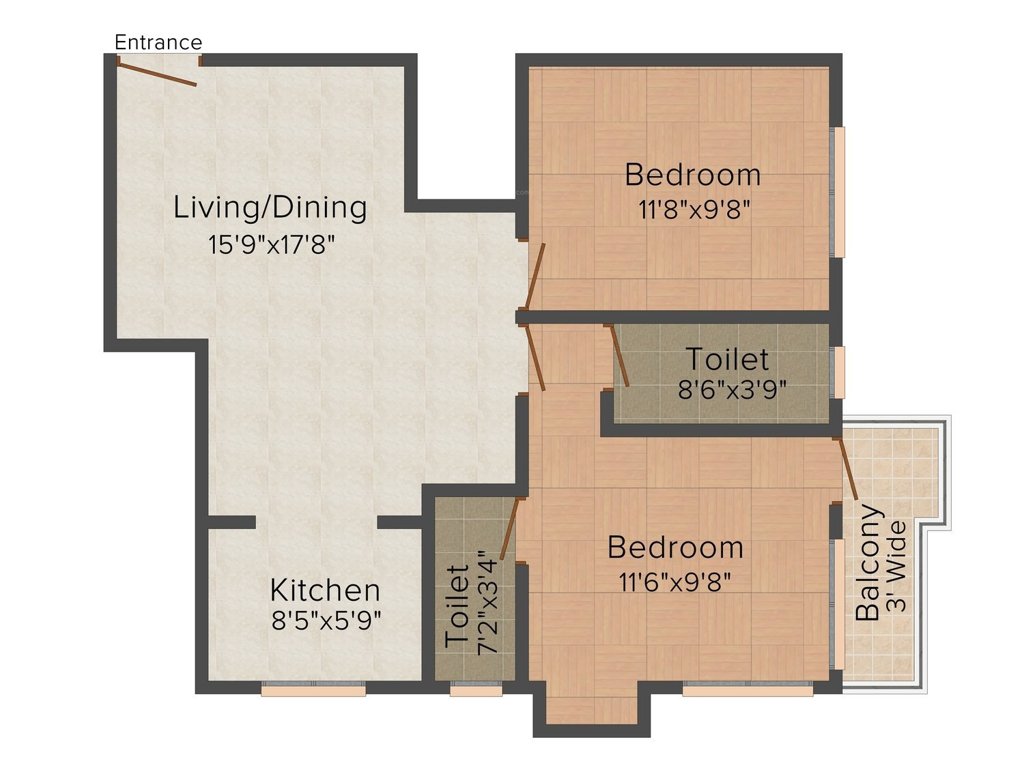 Cancun Orange Nest (2BHK+2T (968 sq ft) 968 sq ft)