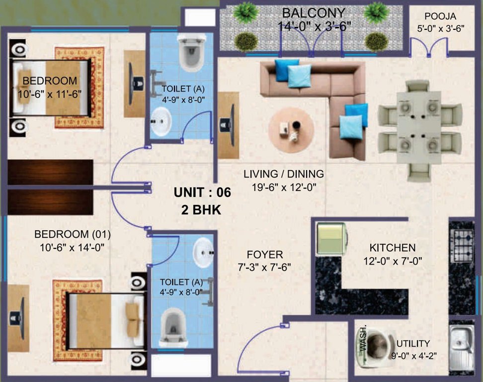 Krish Gardeniaa (2BHK+2T (1,170 sq ft) + Pooja Room 1170 sq ft)