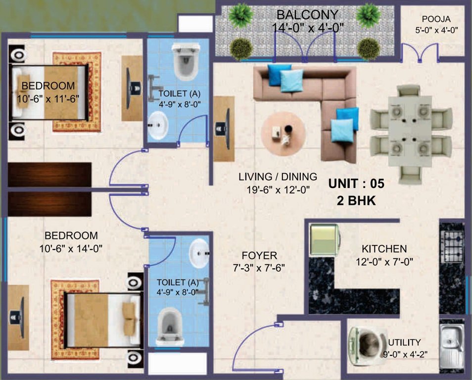 Krish Gardeniaa (2BHK+2T (1,175 sq ft) + Pooja Room 1175 sq ft)
