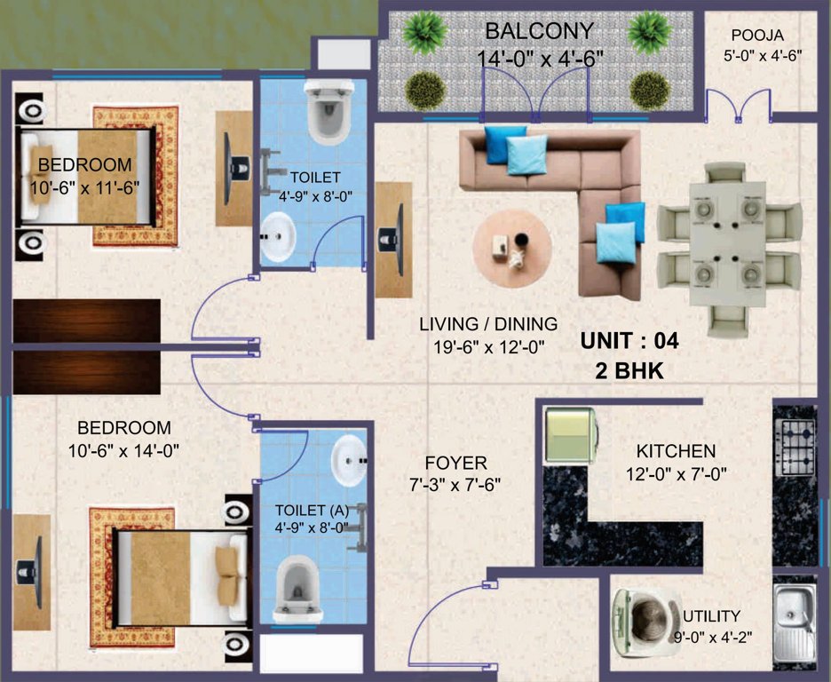 Krish Gardeniaa (2BHK+2T (1,190 sq ft) + Pooja Room 1190 sq ft)