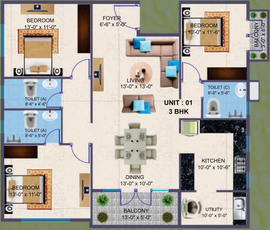 Krish Gardeniaa (3BHK+3T (1,520 sq ft) 1520 sq ft)