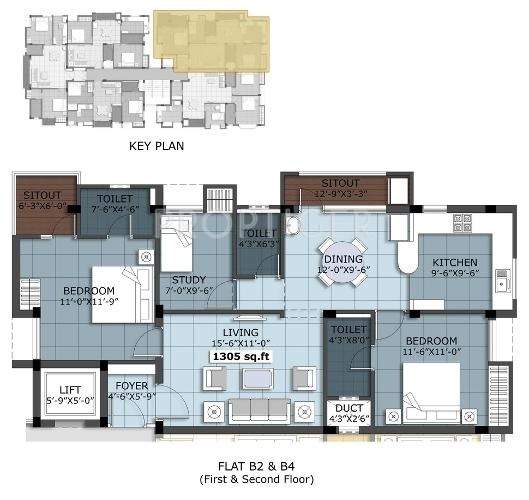 Kanya Sri Harsha (2BHK+3T (1,305 sq ft)   Study Room 1305 sq ft)