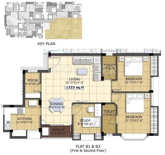 Kanya Sri Harsha (2BHK+2T (1,323 sq ft)   Study Room 1323 sq ft)