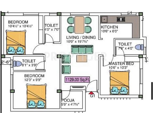 Zion Joshua (3BHK+3T (1,125 sq ft)   Pooja Room 1125 sq ft)