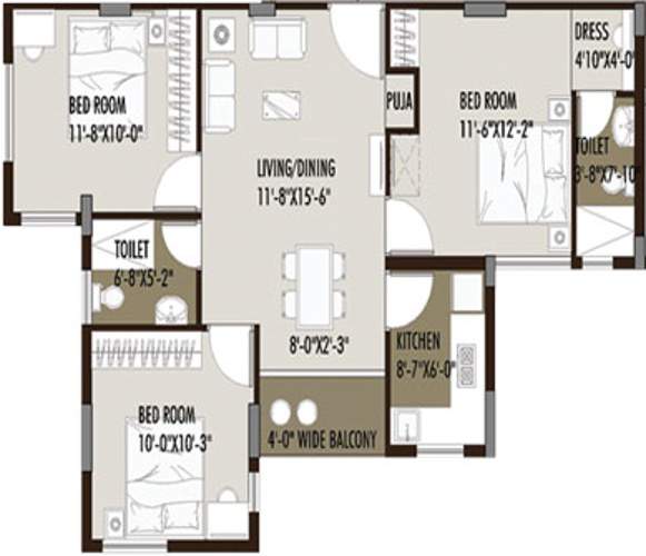 Newtown Grand (3BHK+2T (1,005 sq ft) 1005 sq ft)