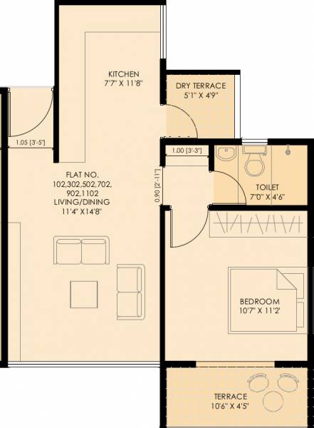 Sarvesh Nakashtra Angan A (1BHK+1T (445.20 sq ft) 445.2 sq ft)