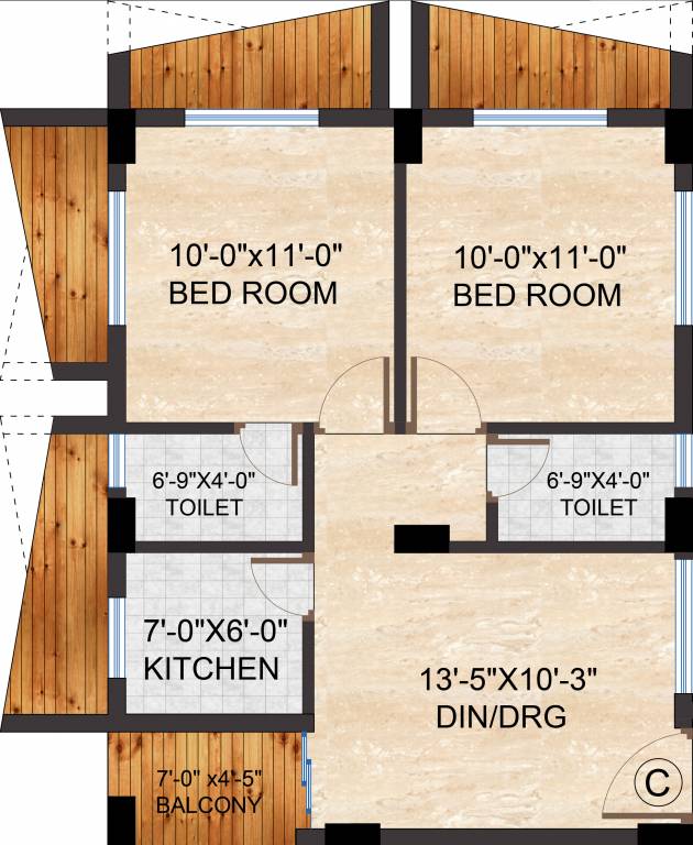 Realtech Hijibiji (2BHK+2T (756 sq ft) 756 sq ft)