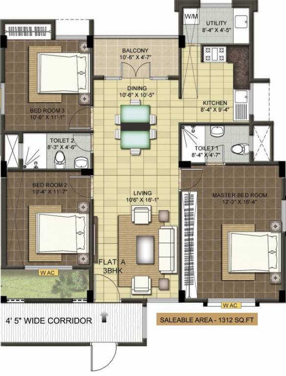 Ramaniyam Chaitanya (3BHK+2T (1,312 sq ft) 1312 sq ft)
