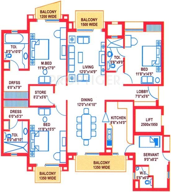 Suncity Heights (3BHK+3T (2,341 sq ft)   Servant Room 2341 sq ft)