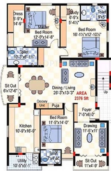 Hallmark Hill View (3BHK+3T (2,376 sq ft)   Study Room 2376 sq ft)
