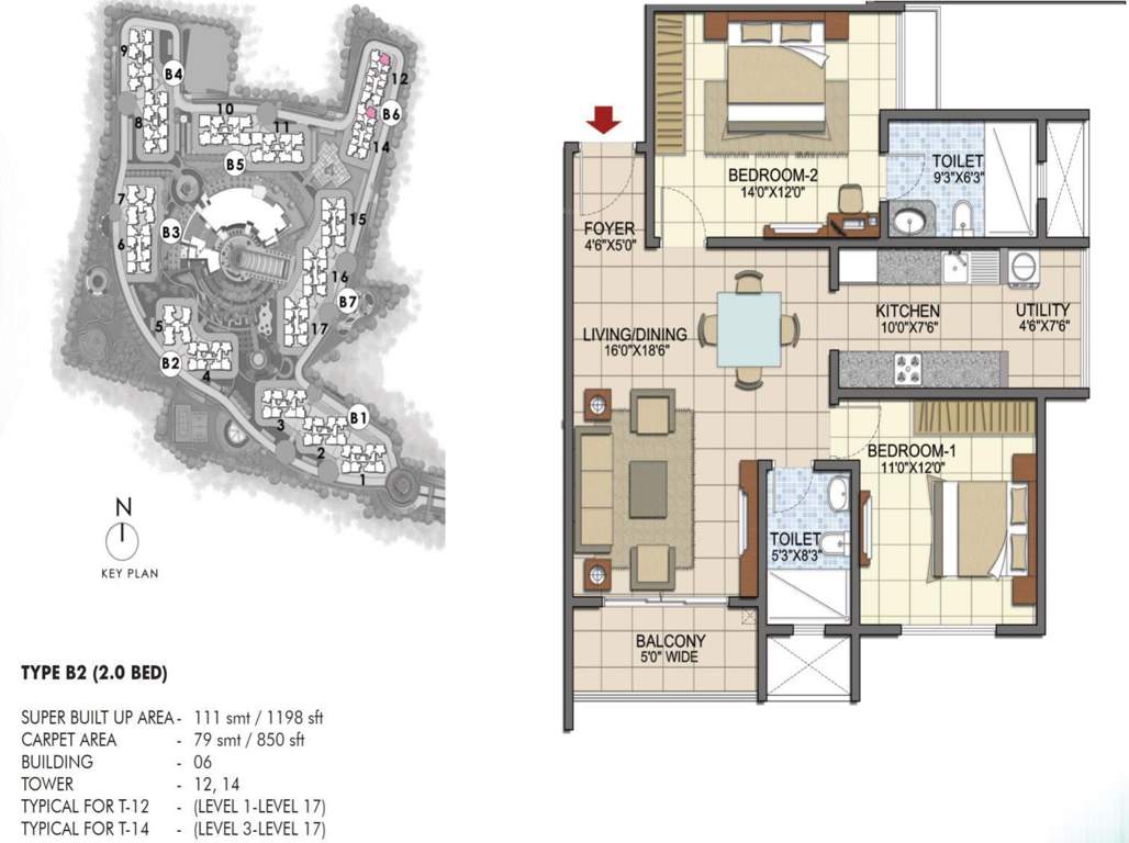 Prestige Song Of The South (2BHK+2T (1,198 sq ft) 1198 sq ft)