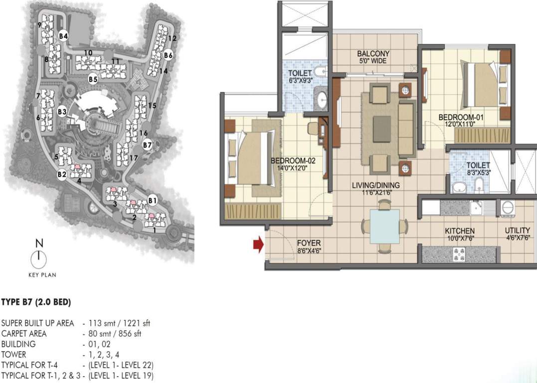 Prestige Song Of The South (2BHK+2T (1,221 sq ft) 1221 sq ft)