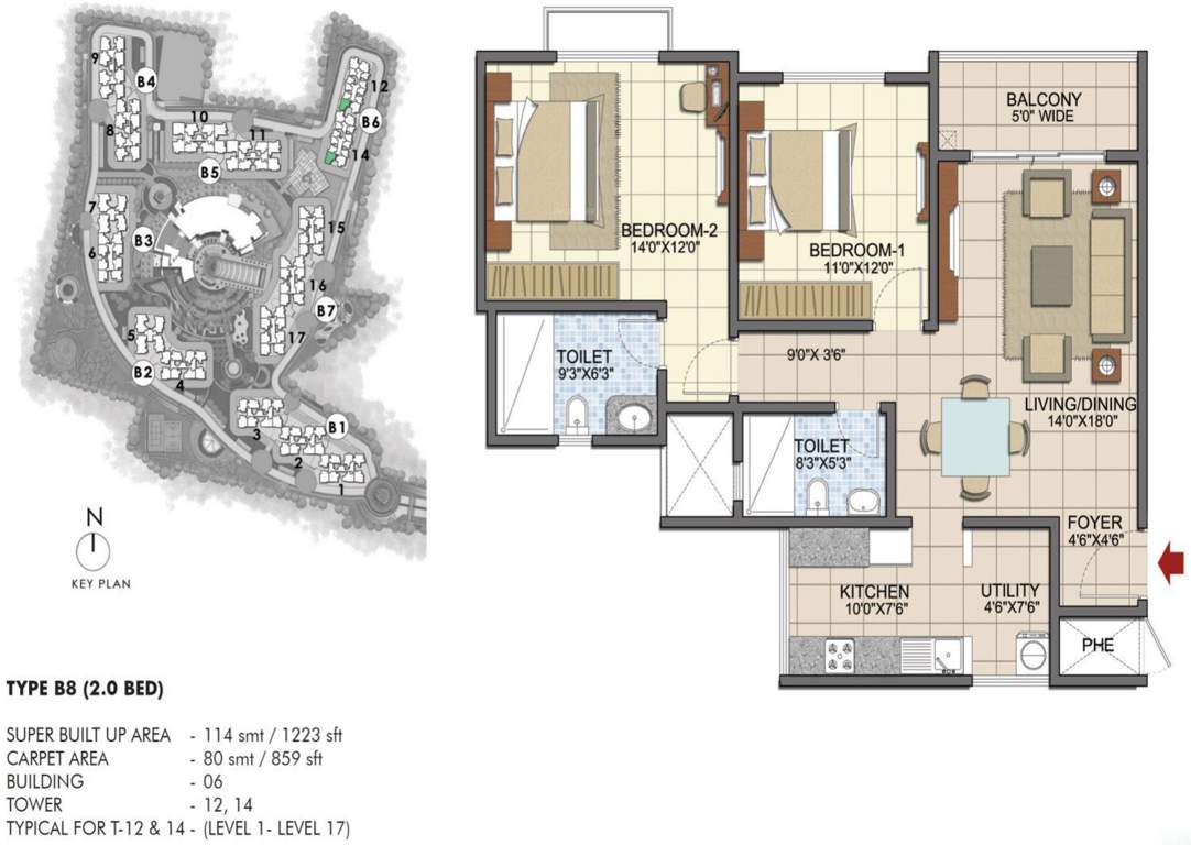 Prestige Song Of The South (2BHK+2T (1,223 sq ft) 1223 sq ft)