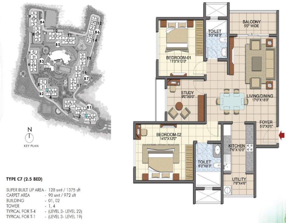 Prestige Song Of The South (2BHK+2T (1,375 sq ft) + Study Room 1375 sq ft)