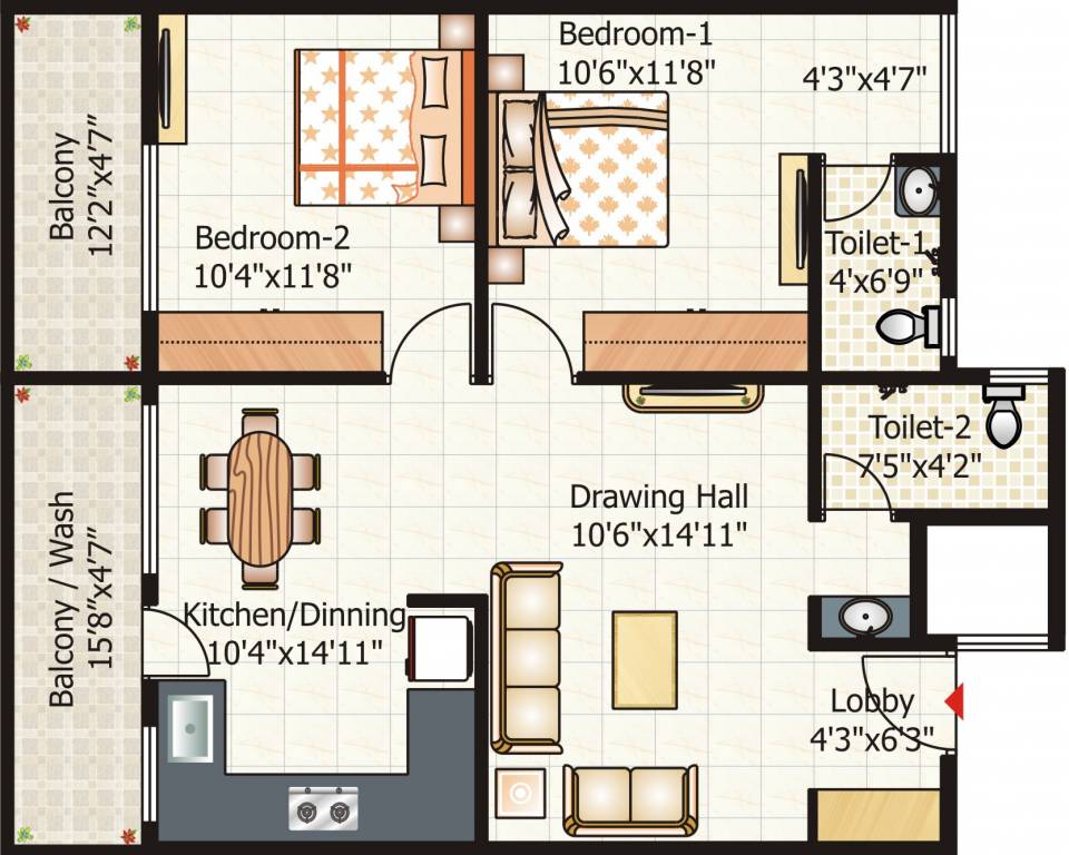 Pyramid City 6 (2BHK+2T (1,102.901 sq ft) 1102.901 sq ft)