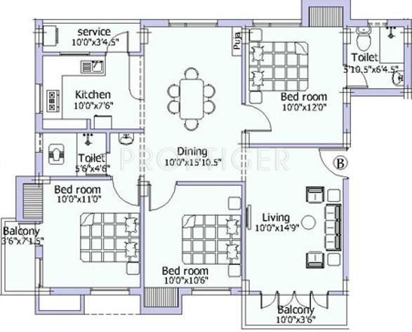 Pushkar K V Residency (3BHK+2T (1,230 sq ft) 1230 sq ft)