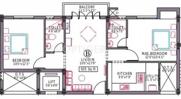 Pushkar Saraswathi (2BHK+2T (925 sq ft) 925 sq ft)