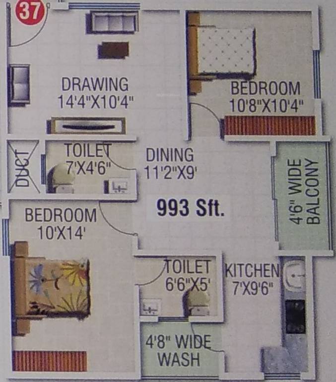 SVS Signature (2BHK+2T (993 sq ft) 993 sq ft)