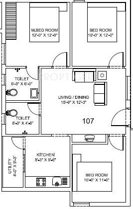 Crescent Crescent Heights (3BHK+2T (1,250 sq ft) 1250 sq ft)