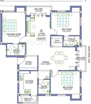 Pushkar The Nest (3BHK+3T (1,550 sq ft) 1550 sq ft)