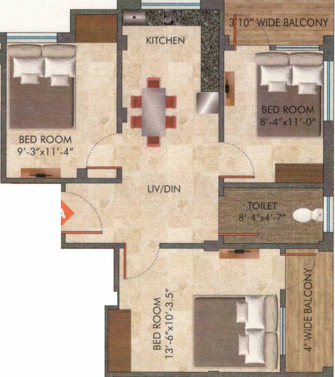 Basuki KGN Apartment (3BHK+1T (885 sq ft) 885 sq ft)