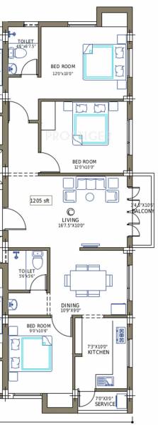 Pushkar Divya Nilayam (3BHK+2T (1,205 sq ft) 1205 sq ft)