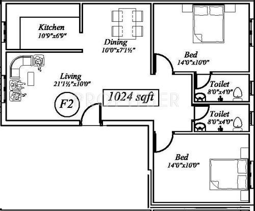 Suprabhatham State Bank Colony Extn (2BHK+2T (1,024 sq ft) 1024 sq ft)