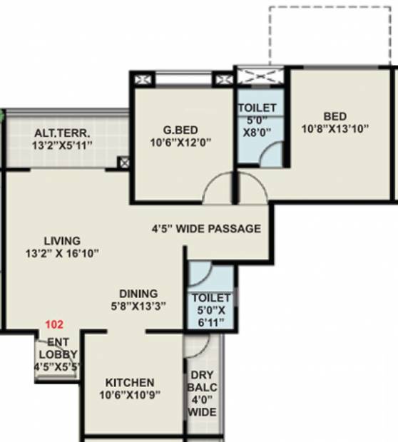 Suyojit Viridian Vallis Phase 1 D1 Sector Otio (2BHK+2T (825.70 sq ft) 825.7 sq ft)