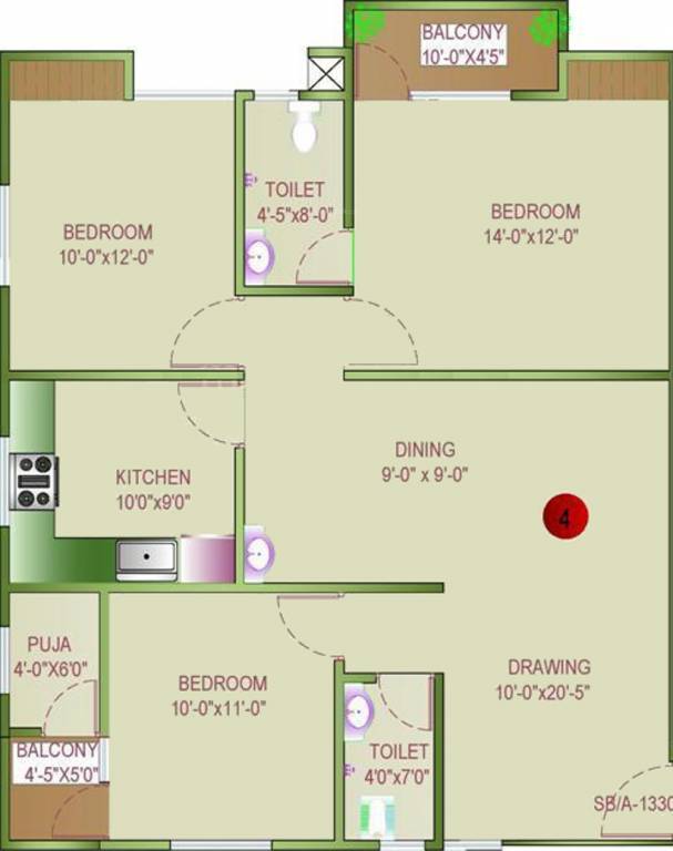 Lakshya Global Apartment Phase II (3BHK+2T (1,330 sq ft) + Pooja Room 1330 sq ft)