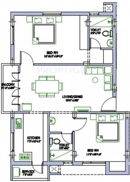 Pushkar Lavanya Floor Plan (2BHK+2T)