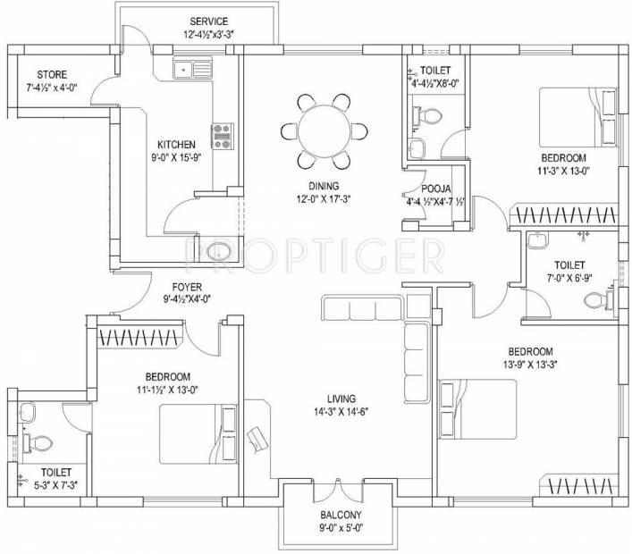 Pushkar Ashwathi (3BHK+3T (1,714 sq ft)   Pooja Room 1714 sq ft)