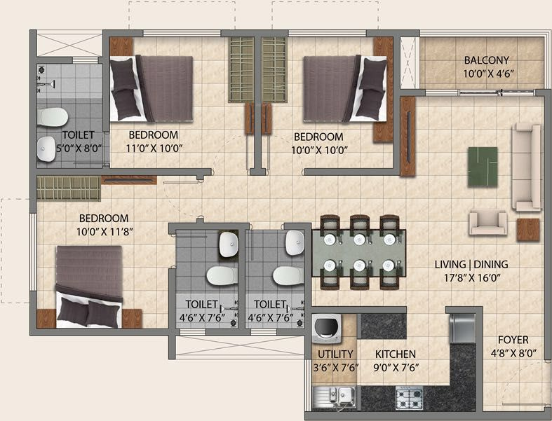 Provident Park Square (3BHK+3T (1,314 sq ft) 1314 sq ft)