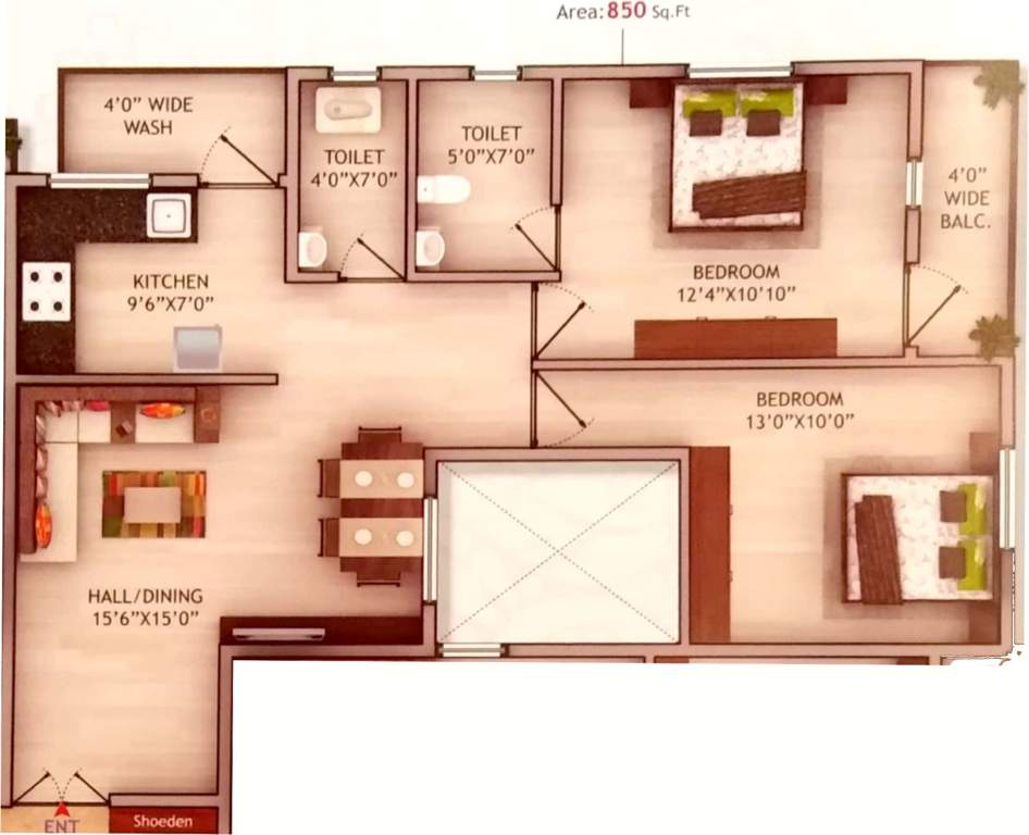 Sudarshan Laxmi Narayan Residency (2BHK+2T (850.35 sq ft) 850.35 sq ft)