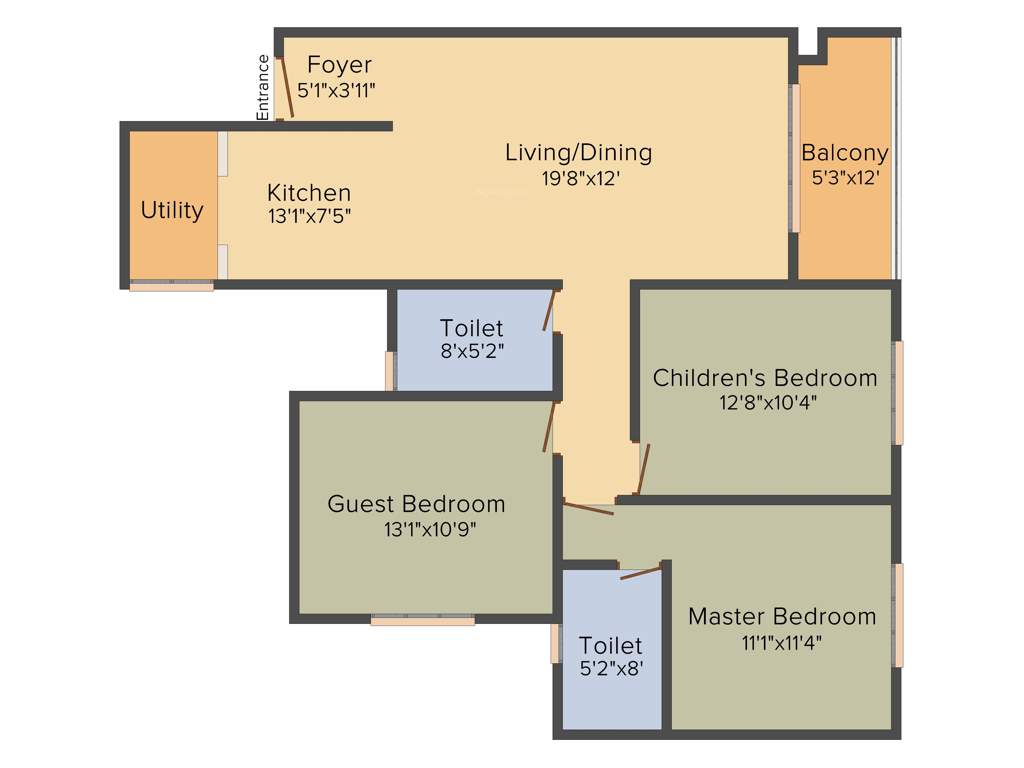 Brigade 7 Gardens (3BHK+2T (1,395 sq ft) 1395 sq ft)