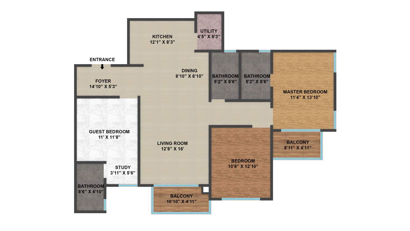 Brigade Omega (3BHK+3T (1,650 sq ft) 1650 sq ft)
