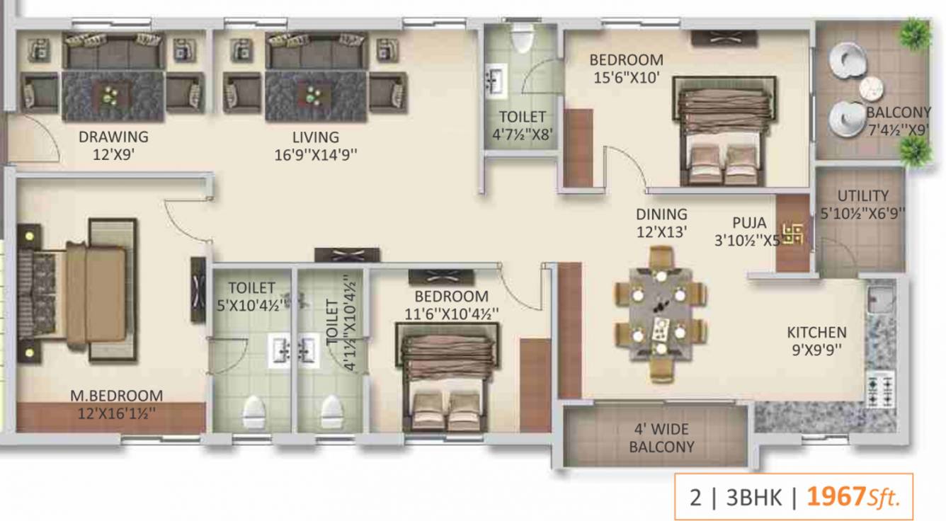 Anuhar Sunny Side (3BHK+3T (1,967 sq ft) 1967 sq ft)