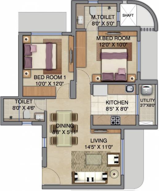Lodha Bel Air (2BHK+2T (694 sq ft) 694 sq ft)