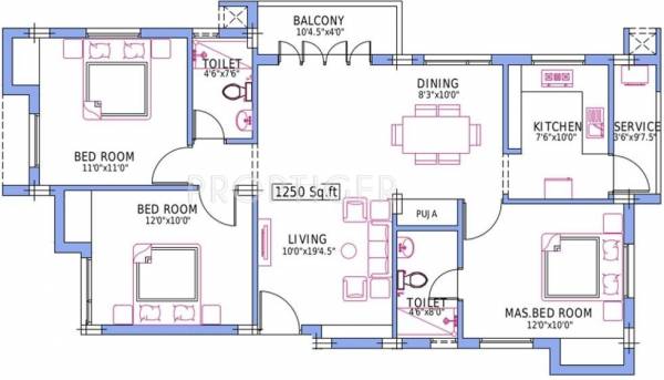 Pushkar Spring Field (3BHK+2T (1,250 sq ft)   Pooja Room 1250 sq ft)